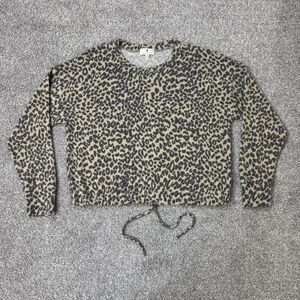 Socialite Shirt Womens XS Beige Leopard Long Sleeve Crop Drawstring Jersey Top